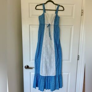Vintage 1960s Janem Honolulu Cottagecore Prairie Ditsy and Lace Maxi Dress